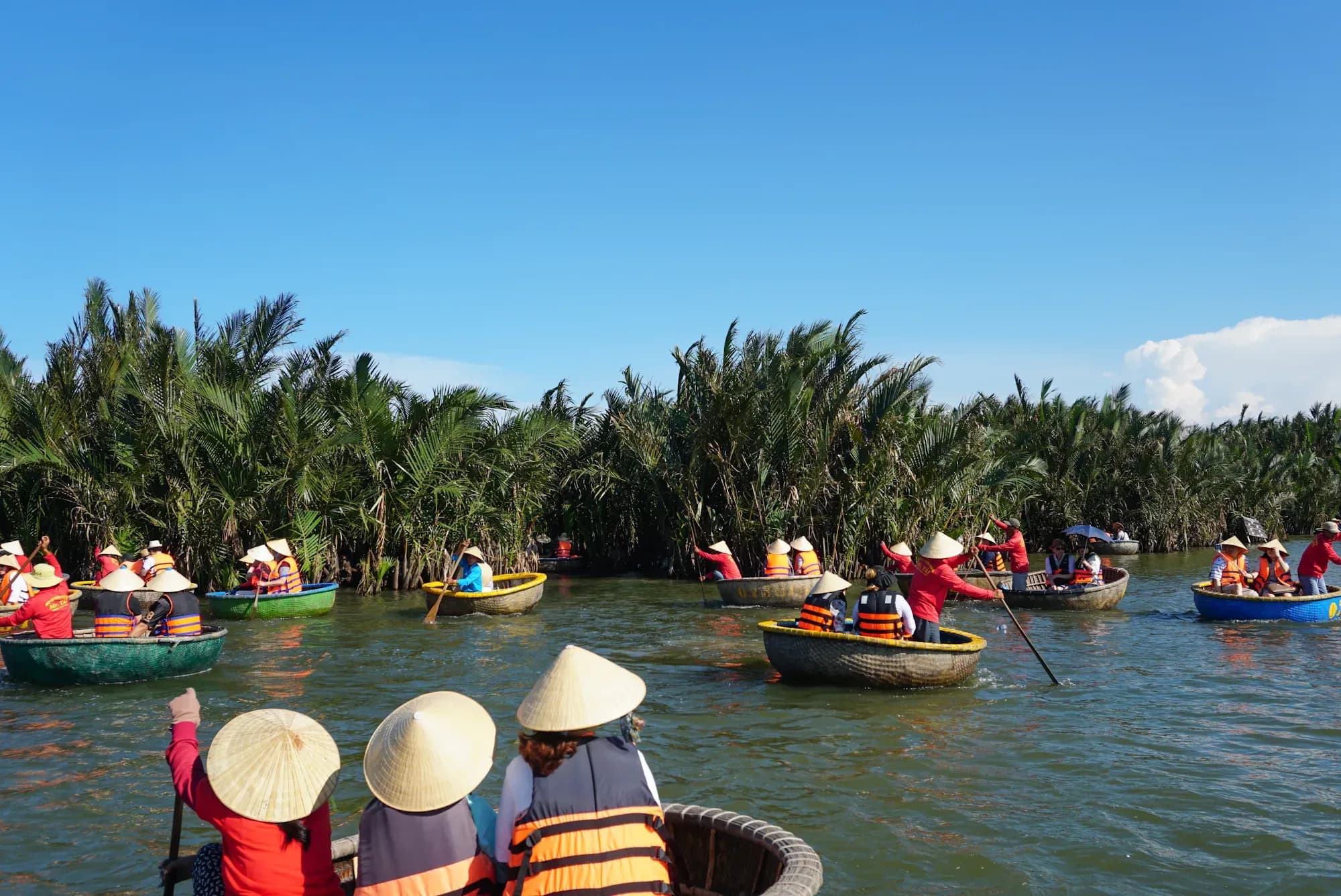 Unforgettable experience on a basket boat in the middle of Bay Mau coconut forest